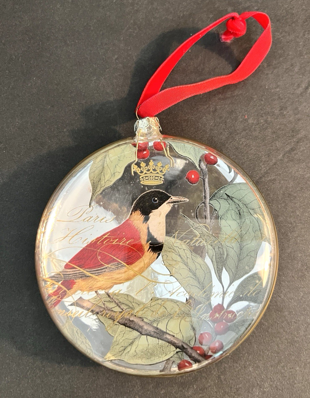 Fringe Studio Glass Christmas Bird Ornament CROWN PARIS HISTORIC NATURE VTG